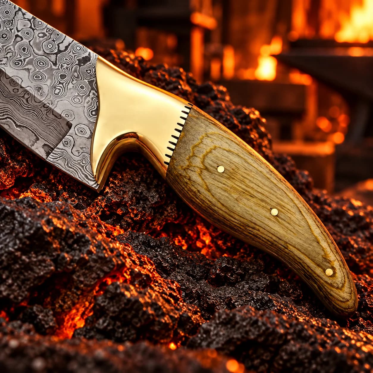 Detailed view of the wooden chef knife handle