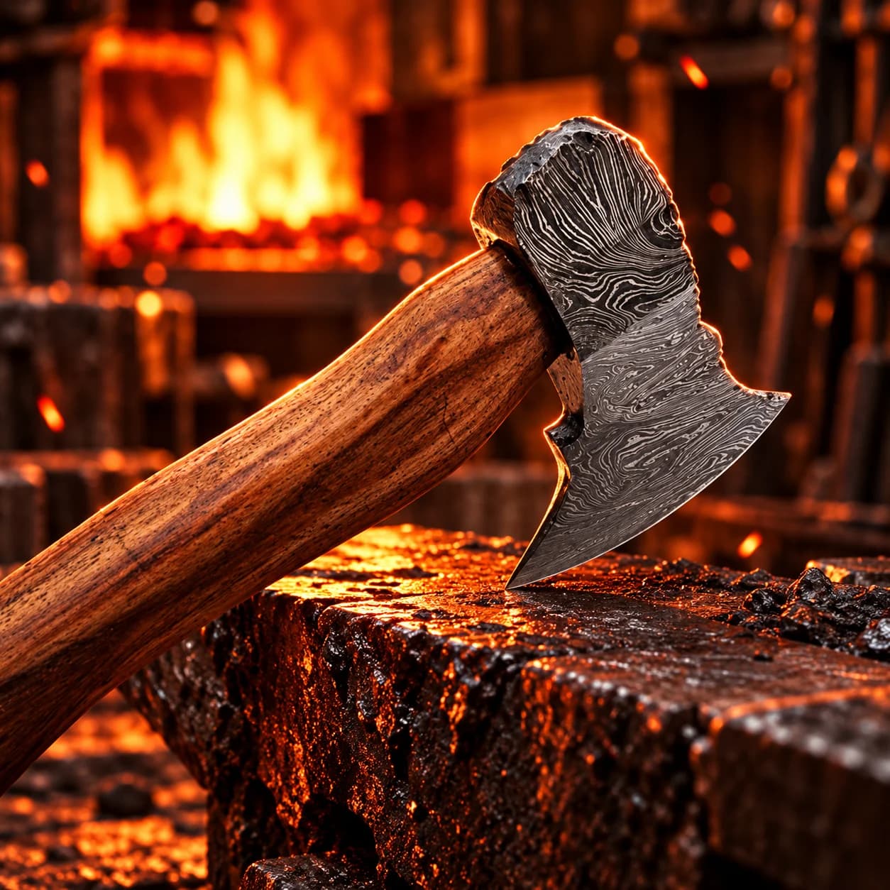 Hand-stitched leather sheath for the Damascus axe