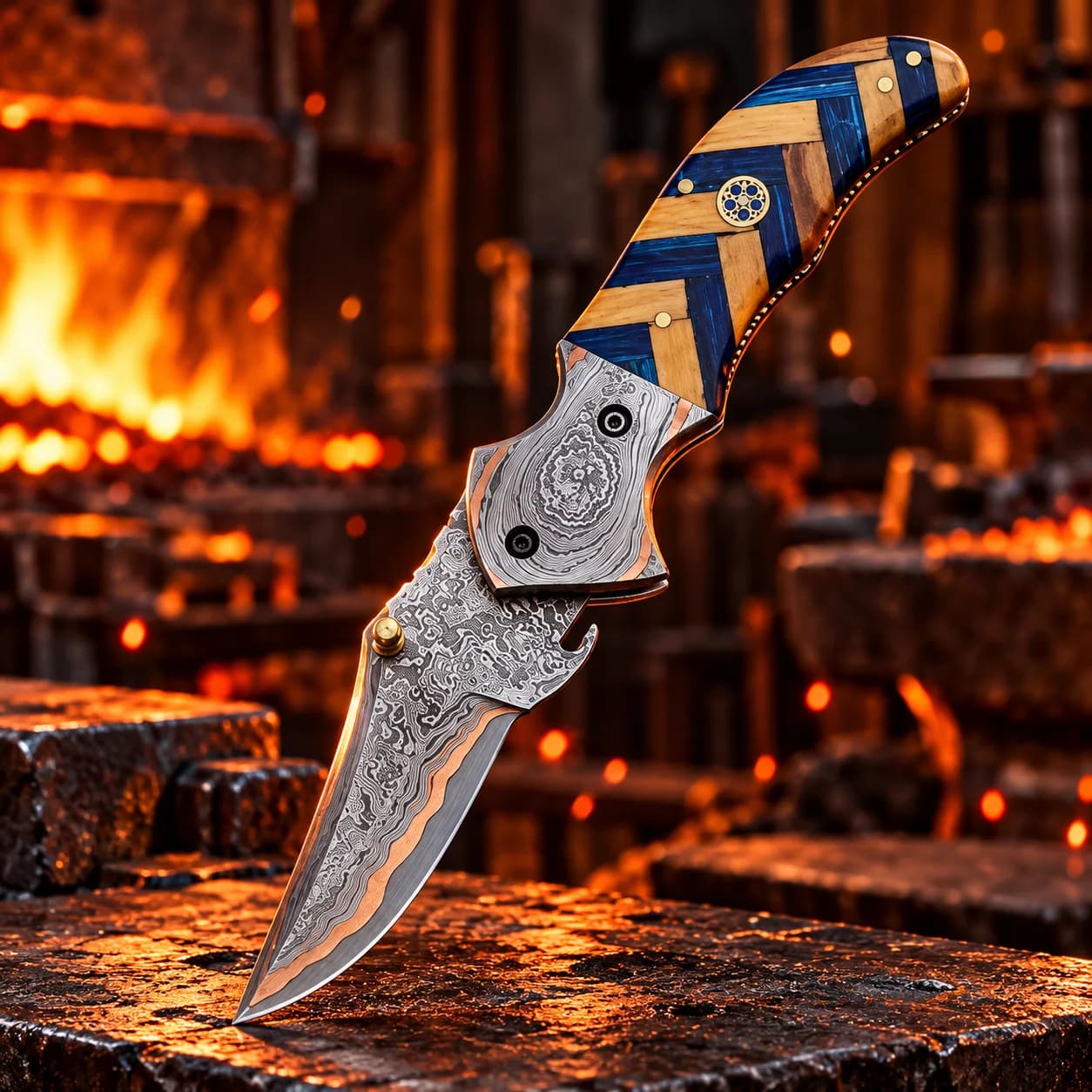 Hand-stitched leather sheath for the Damascus pocket knife