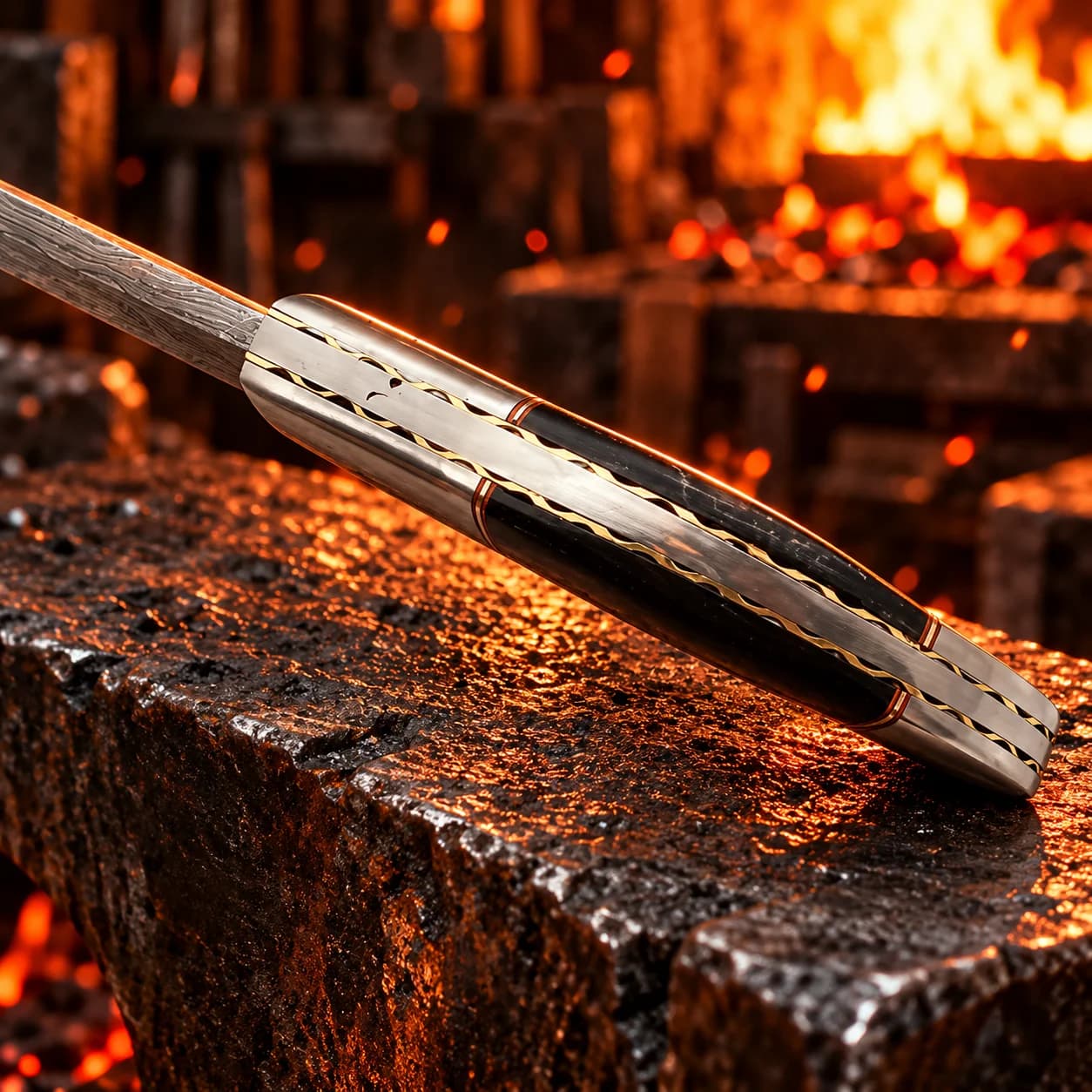 Close-up of the Damascus steel chef cleaver blade pattern