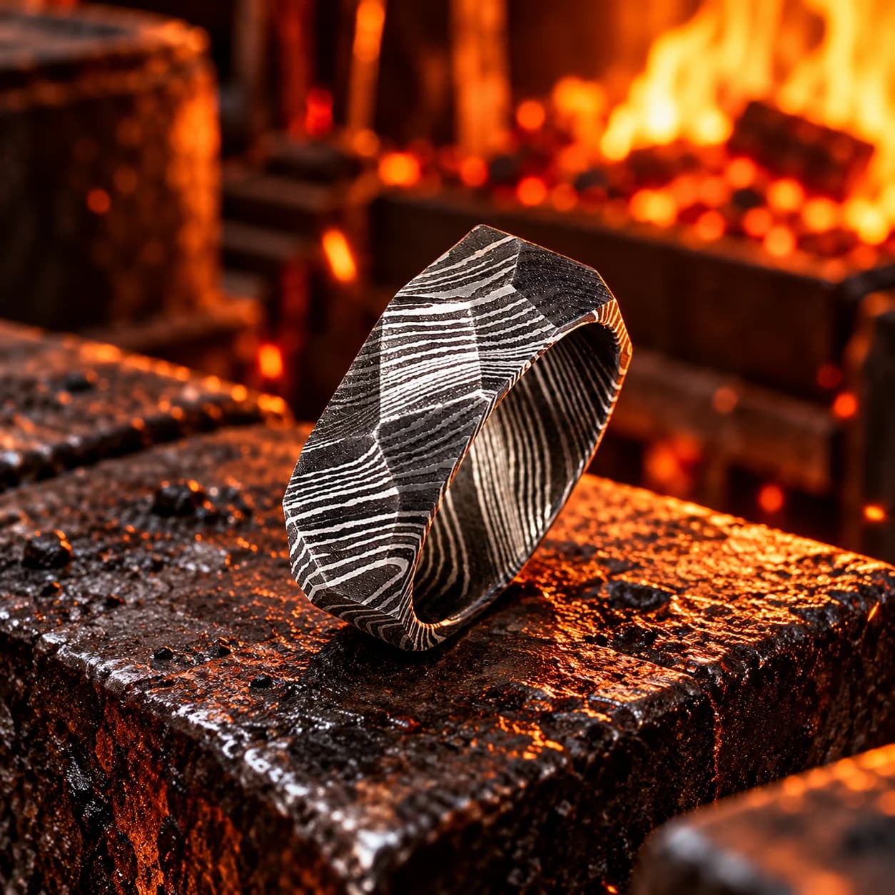 Side view showing the finish and width of the Damascus ring