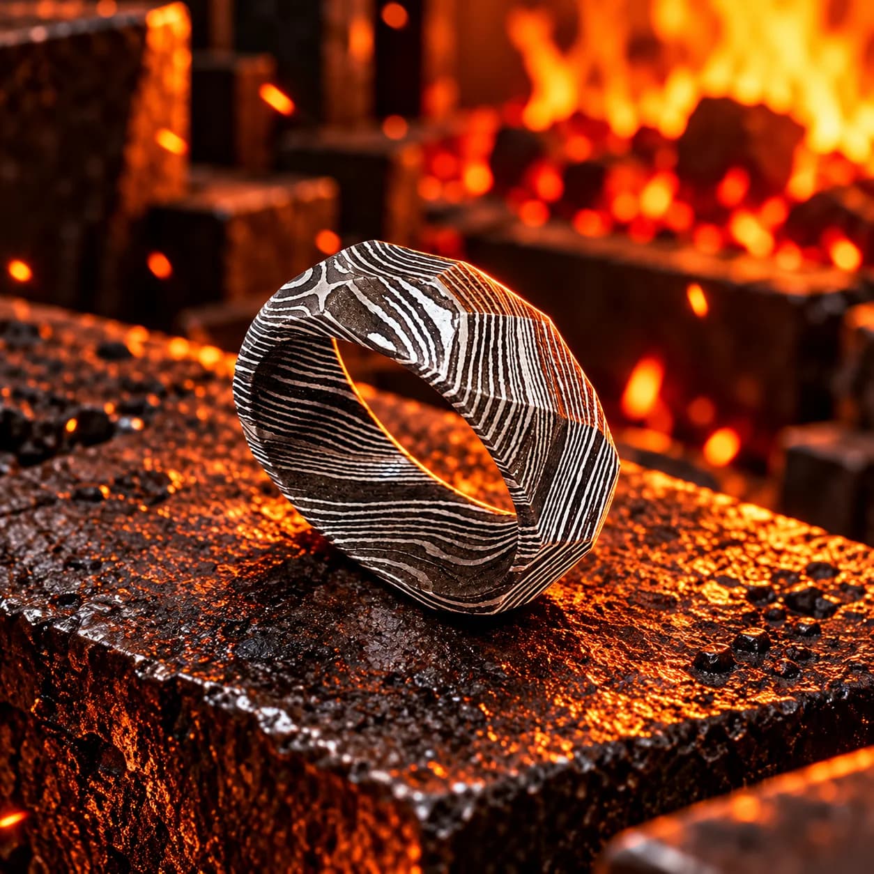 Classic handmade Damascus steel ring