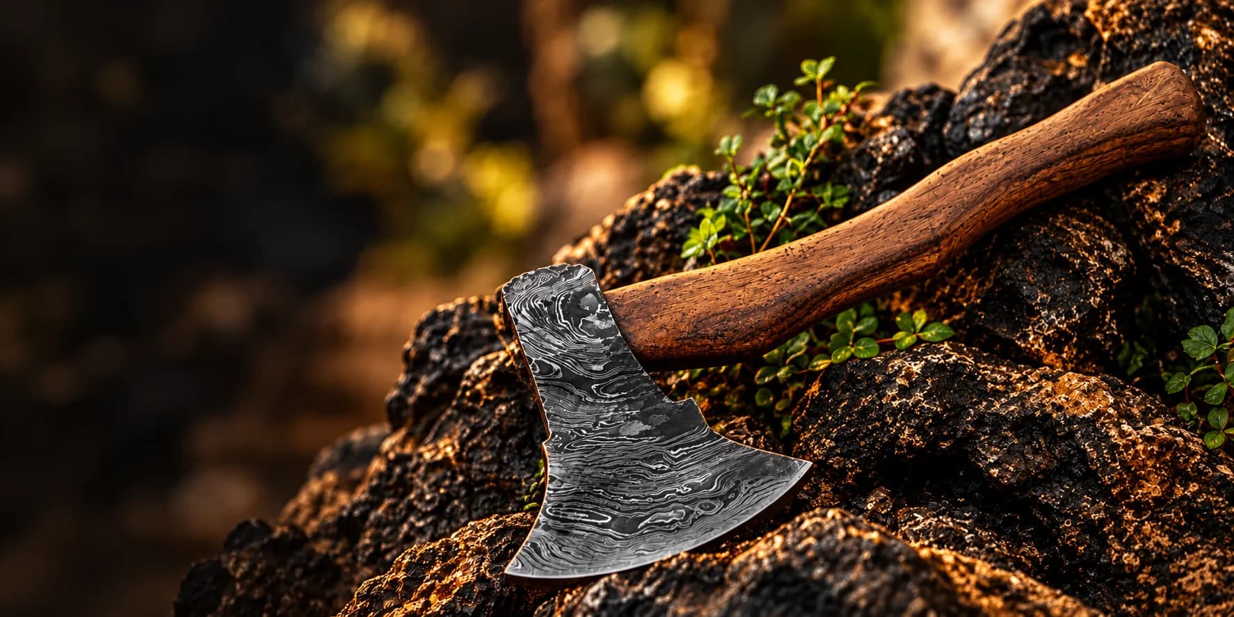 Custom Handmade Damascus Steel Axe product presentation