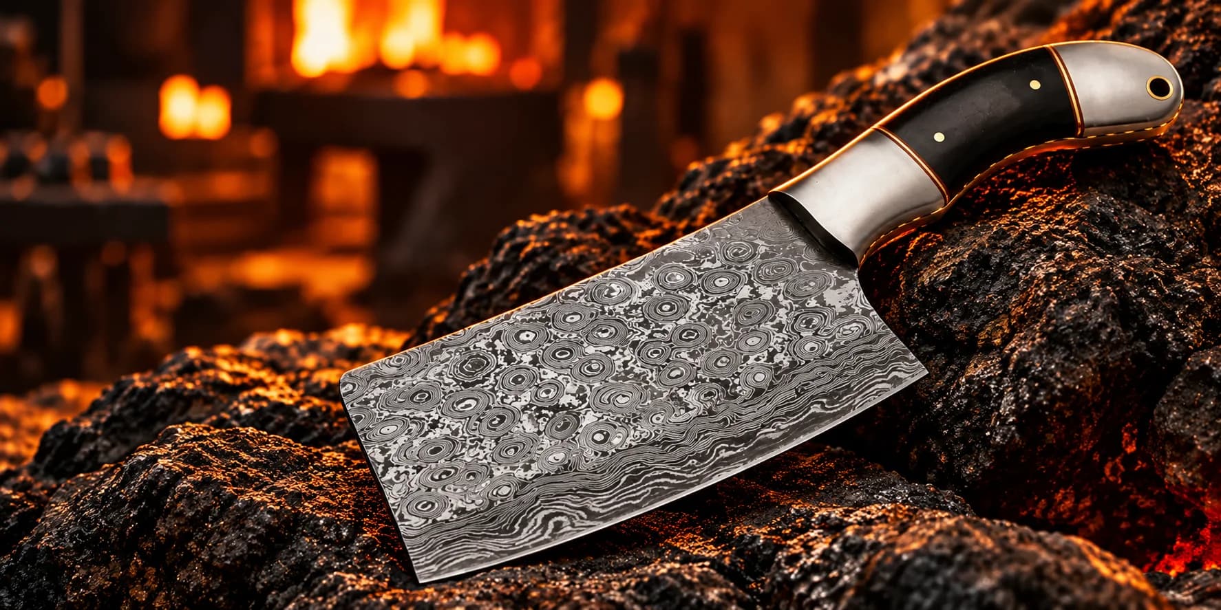 Custom Handmade Damascus Steel Chef Cleaver product presentation
