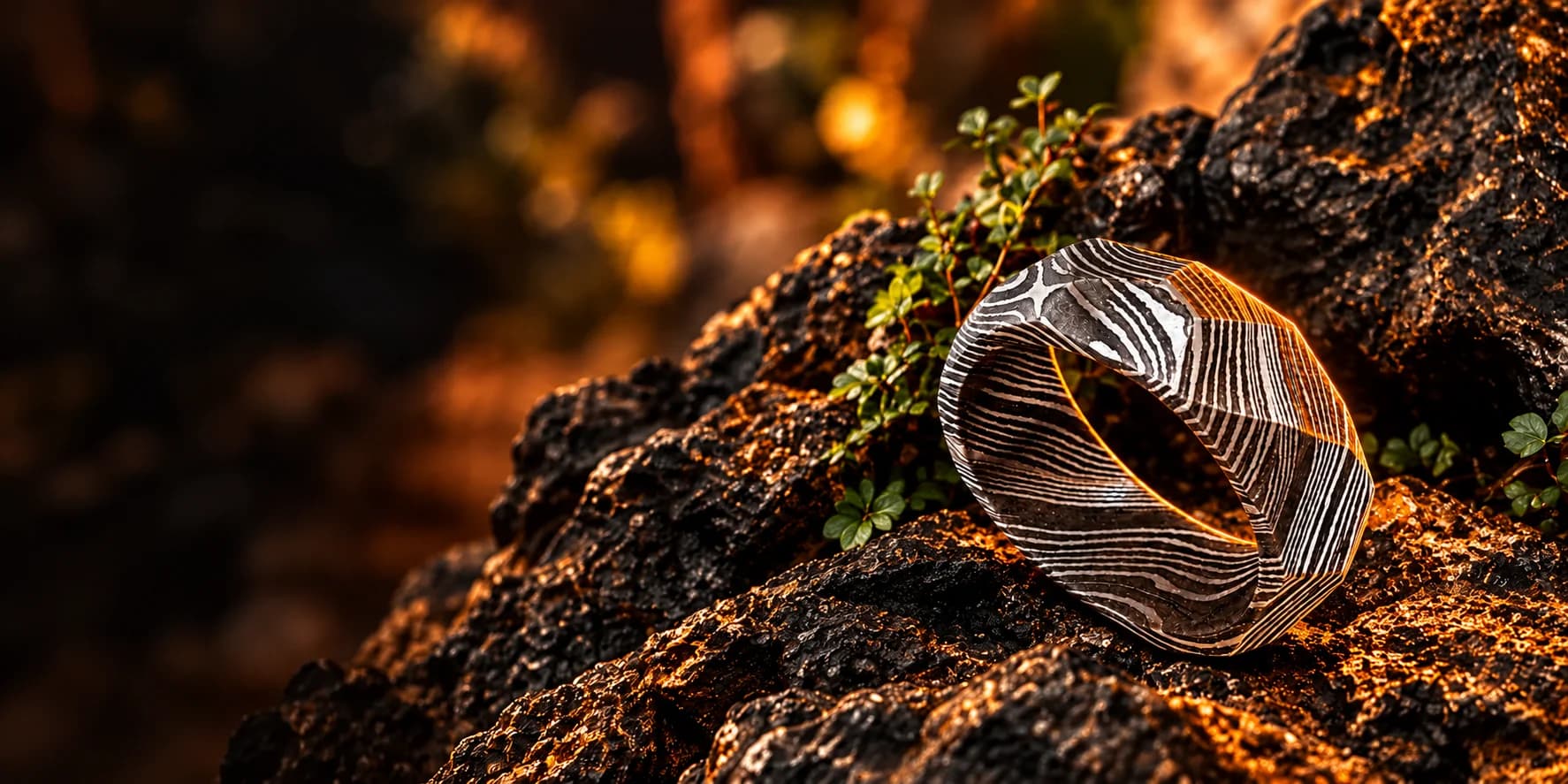 Custom Handmade Classic Damascus Steel Ring product presentation