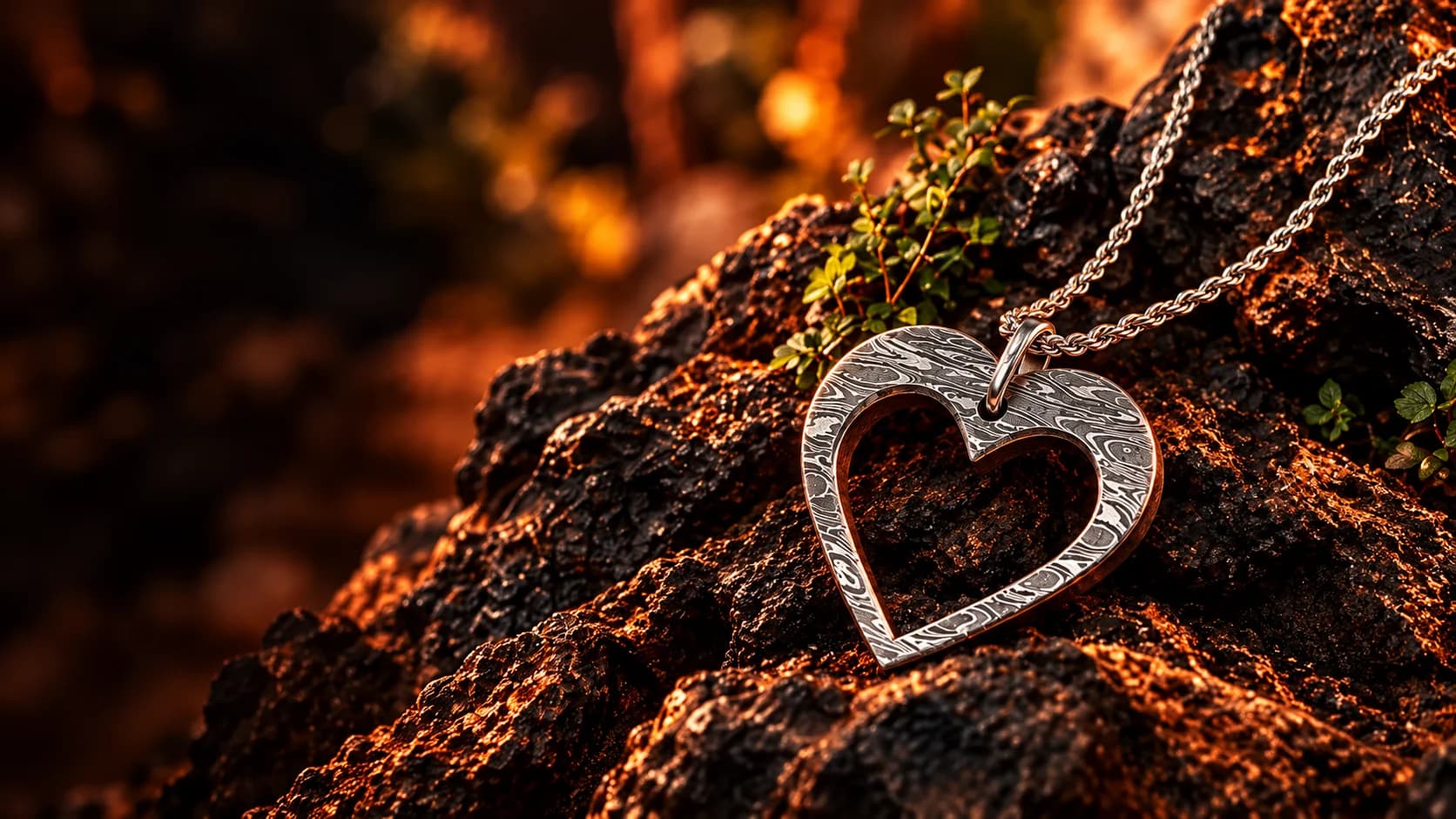 Custom Handmade Damascus Steel Heart Pendant Necklace product presentation