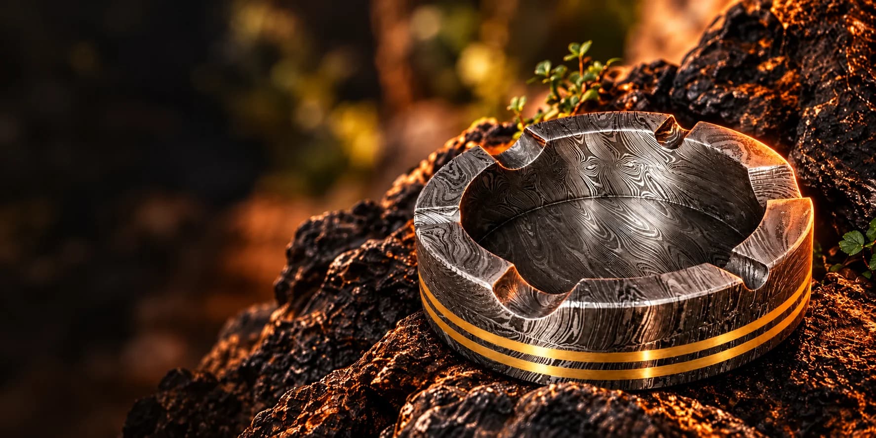 Modern Damascus Steel Square Desktop Ashtray product presentation
